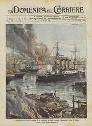 The Russian Battleship Kniaz Potemkin, Whose Crew Rebelled, Sets Fire and Bombards the Port of Odessa